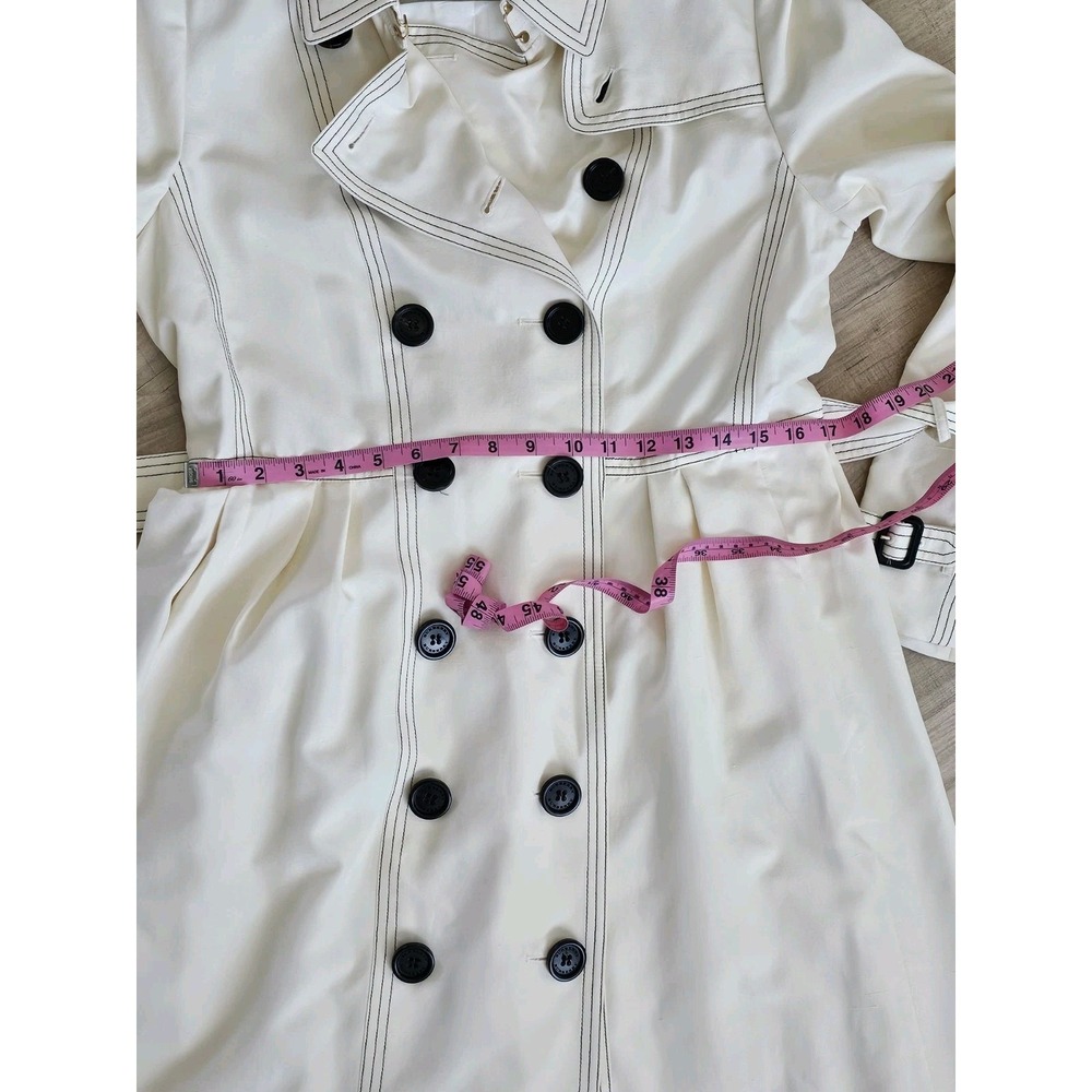 Burberry 100% Silk Cream Trench Coat Double Breasted Belted Long US 10 Brand New - Picture 10 of 16